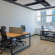 Sentinel’s modern serviced office at DWTC, featuring furnished workstations, ergonomic chairs and Dubai skyline views.